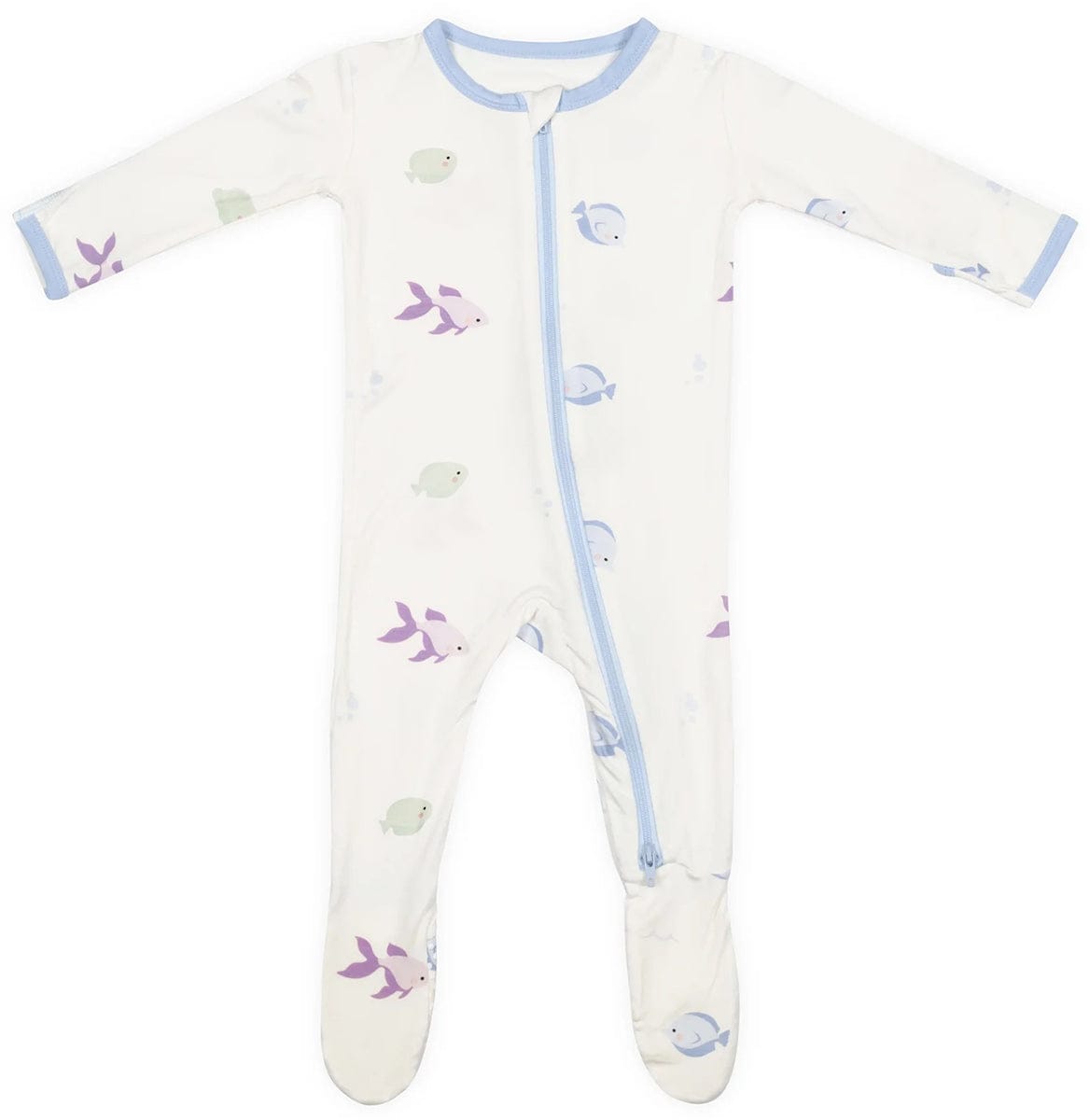 Bamboo Little Zippered Footie - Blue Fish (6-9m) - FOO-69-FISB-W