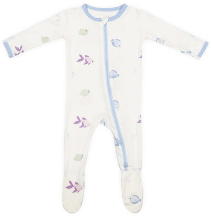 Bamboo Little Zippered Footie - Blue Fish (6-9m) - FOO-69-FISB-W