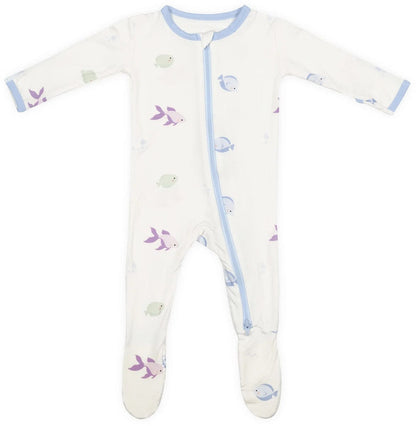 Bamboo Little Zippered Footie - Blue Fish (9-12m) - FOO-912-FISB-W
