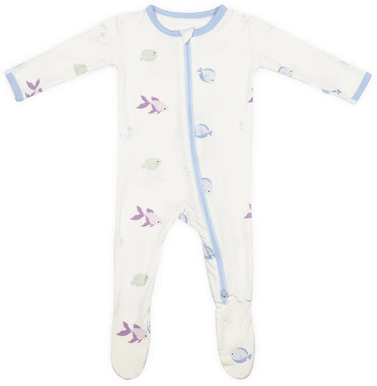 Bamboo Little Zippered Footie - Blue Fish (9-12m) - FOO-912-FISB-W