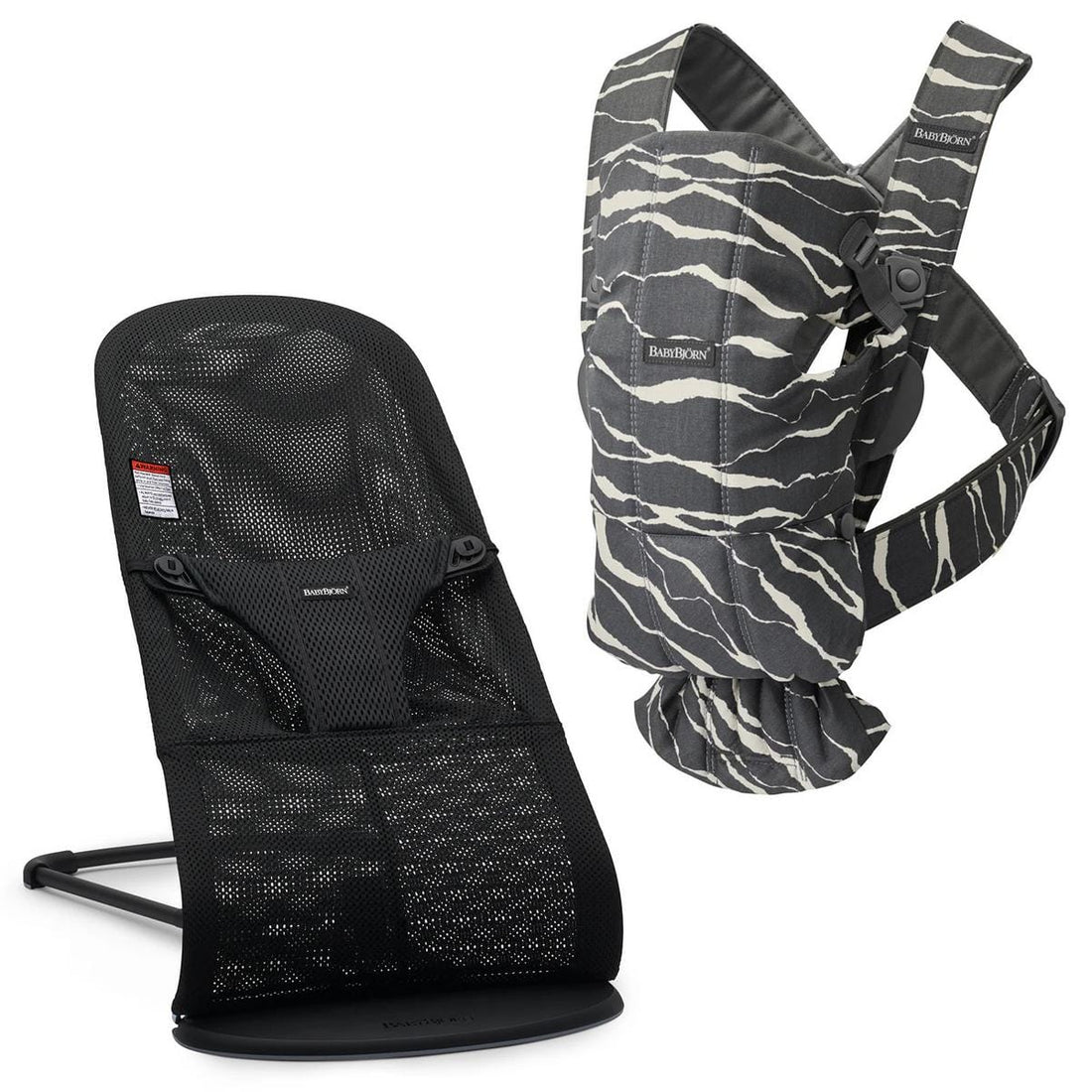 BabyBjörn Bouncer Bliss + Baby Carrier Mini Bundle - Black Mesh / Landscape - 610120US