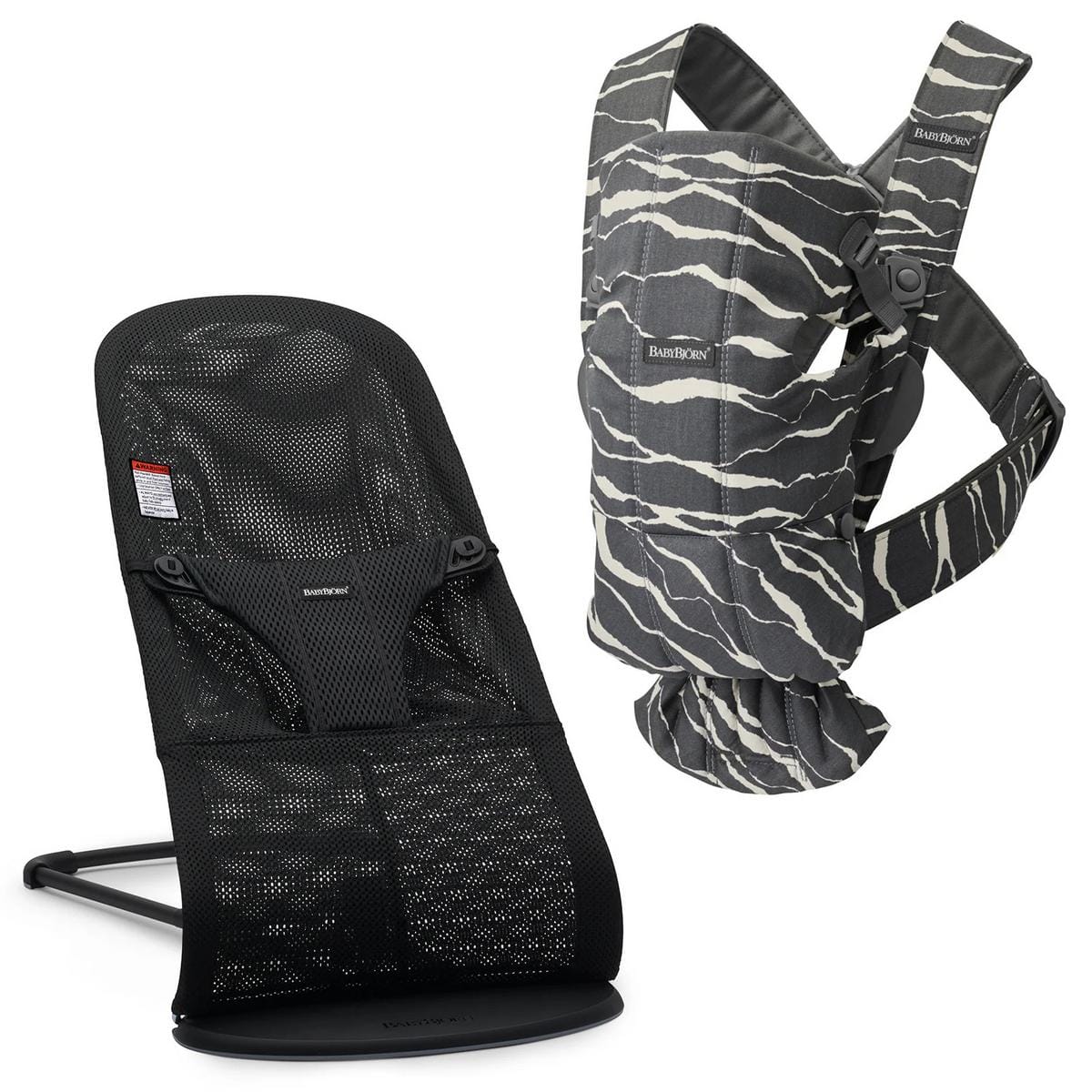 BabyBjörn Bouncer Bliss + Baby Carrier Mini Bundle - Black Mesh / Landscape - 610120US