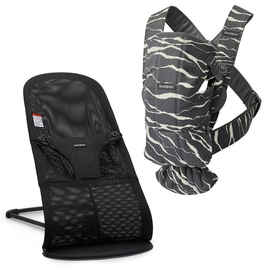 BabyBjörn Bouncer Bliss + Baby Carrier Mini Bundle - Black Mesh / Landscape - 610120US