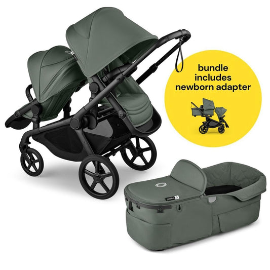 Bugaboo Kangaroo All-Position Newborn Double Stroller Bundle - Black / Forest Green / Forest Green - APN-100280035-100281024