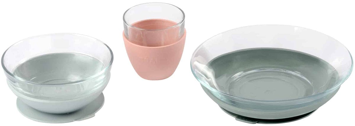 Beaba 3-Piece Glass Suction Baby Feeding Set - Eucalyptus