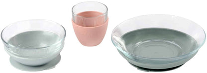 Beaba 3-Piece Glass Suction Baby Feeding Set - Eucalyptus