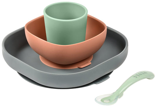 BEABA 4-Piece Silicone Dinner Set - Mineral - 913543