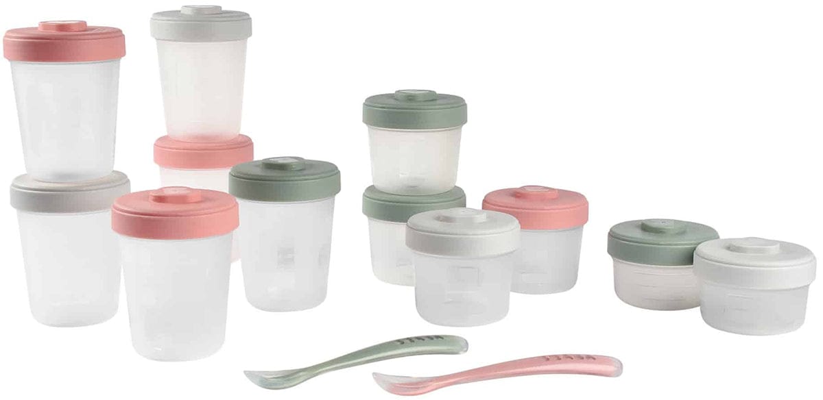 Beaba Baby Food Clip Containers Set of 12 + Spoons - Eucalyptus - 913502