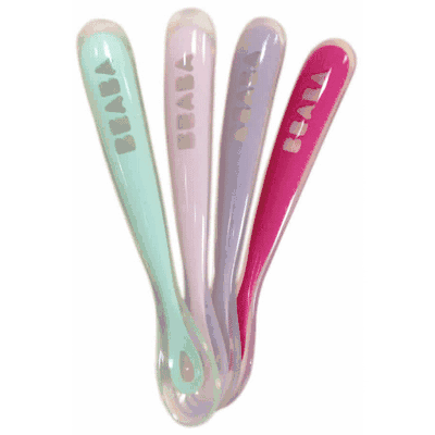 Beaba First Stage Silicone Spoons, Set of 4 - Latte/Pastels - 913342