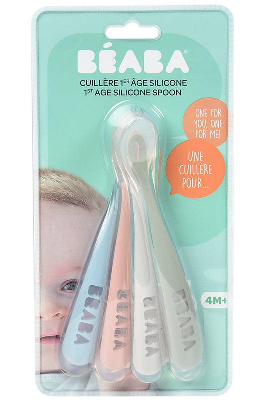 Beaba First Stage Silicone Spoons, Set of 4 - Rose - 913465