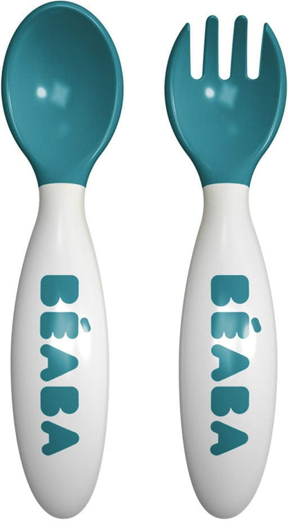 Beaba Second Stage Ergonomic Cutlery, Set of 2 - Peacock
