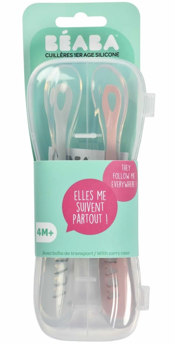 Beaba Set of 2 Spoon Travel Set - Cloud/Rose - 913469