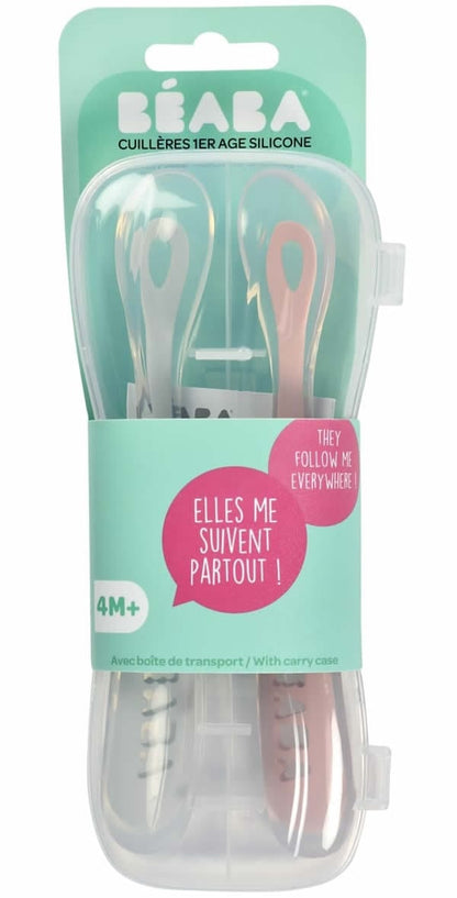 Beaba Set of 2 Spoon Travel Set - Cloud/Rose - 913469