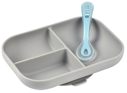BEABA Silicone Divided Suction Plate And Spoon Set - Cloud - 913508