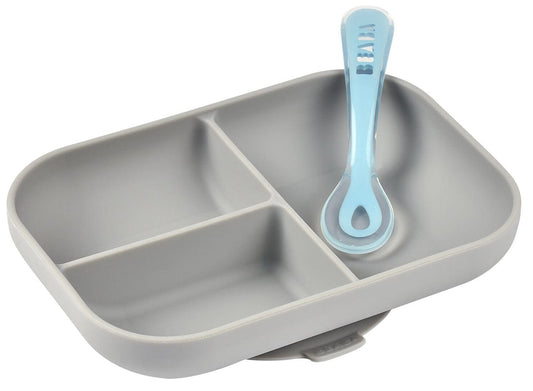 BEABA Silicone Divided Suction Plate And Spoon Set - Cloud - 913508