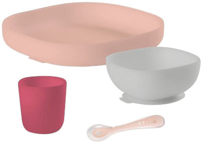 Beaba Silicone Suction Meal Set - Rose - 913429