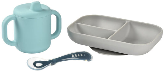 BEABA Sips & Bites 3-Piece Silicone Feeding Set - Rain