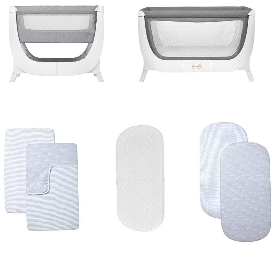 BEABA x Shnuggle Air Complete Sleep System + Bedding Set Bundle - Grey/White - 780225-780224-780223