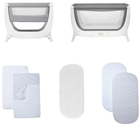 BEABA x Shnuggle Air Complete Sleep System + Bedding Set Bundle - Grey/White