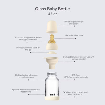 BIBS Baby Glass Bottle Set 4oz Latex, Slow Flow - Ivory - 5019216