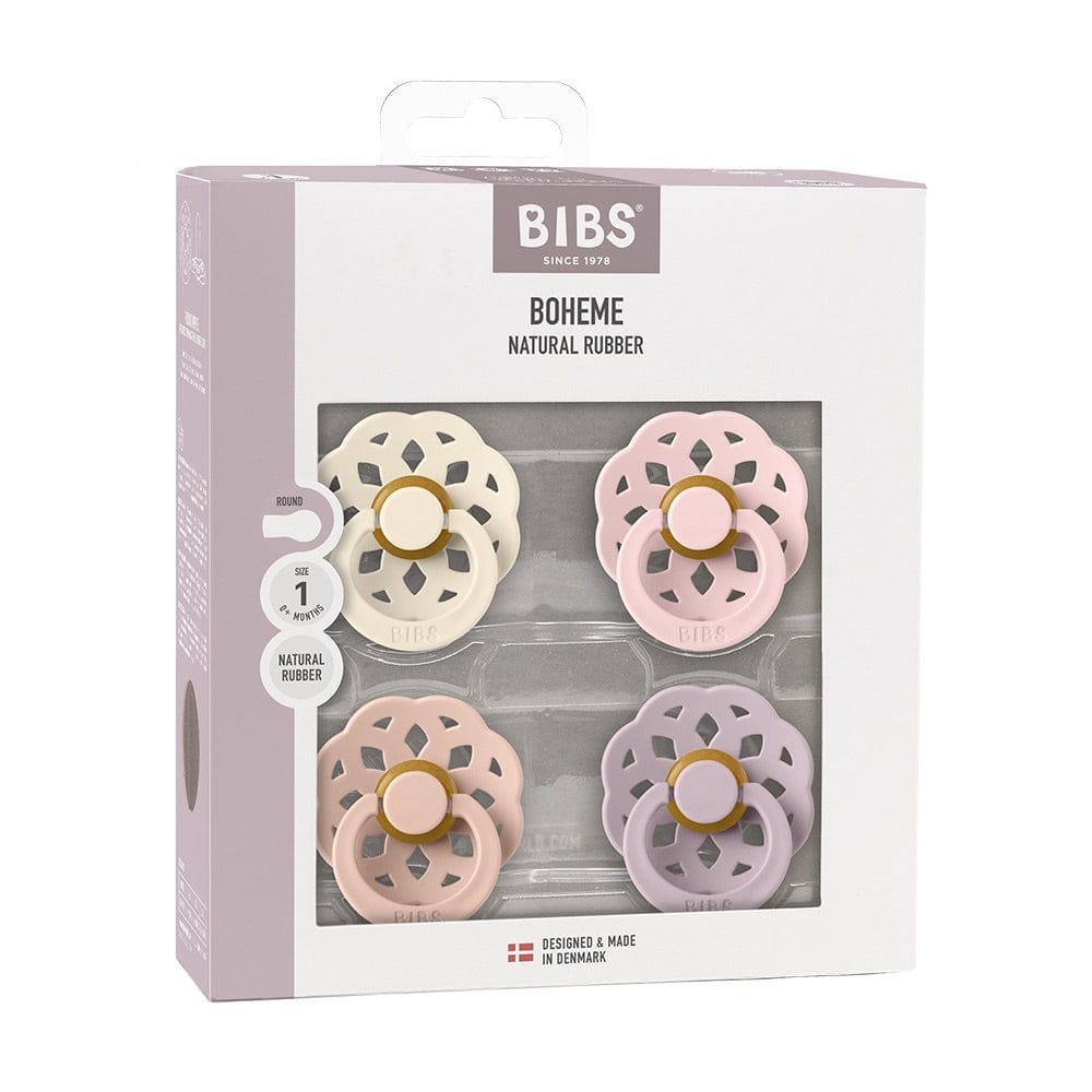 BIBS Boheme Pacifier, 4 Pack - Ivory/Blush/Blossom/Dusky Lilac - Size 1 (0-6 m) - 230245