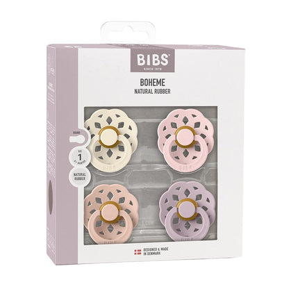 BIBS Boheme Pacifier, 4 Pack - Ivory/Blush/Blossom/Dusky Lilac - Size 1 (0-6 m) - 230245