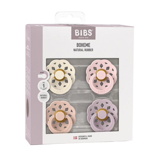BIBS Boheme Pacifier, 4 Pack - Ivory/Blush/Blossom/Dusky Lilac - Size 1 (0-6 m) - 230245