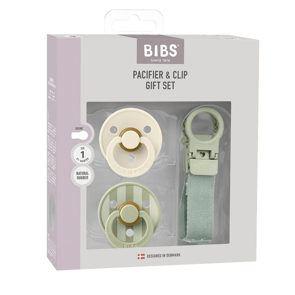 BIBS Colour Pacifier & Loop Clip Gift Set - Sage - Size 1 (0+ m) - 7500141