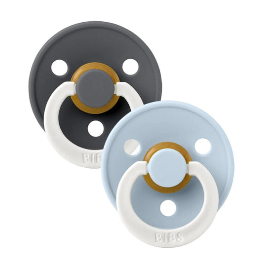 BIBS Original Colour Glow Pacifier, 2 Pack - Iron Glow/Baby Blue Glow - Size 3 (18+ m) - 130369