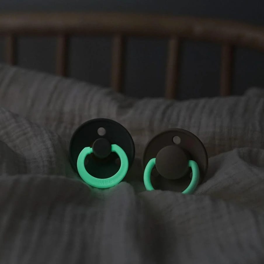 BIBS Original Colour Glow Pacifier, 2 Pack - Iron Glow/Baby Blue Glow - Size 3 (18+ m) - 130369