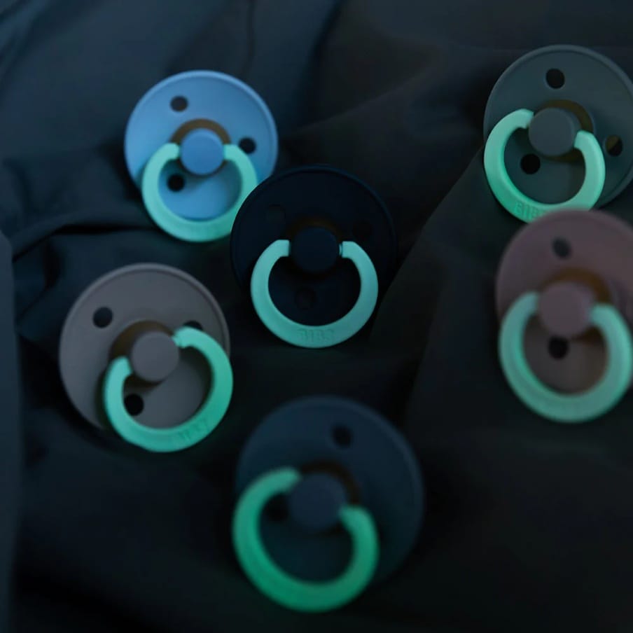 BIBS Original Colour Glow Pacifier, 2 Pack - Petrol Glow/Deep Space Glow - Size 2 (6+ m) - 120455