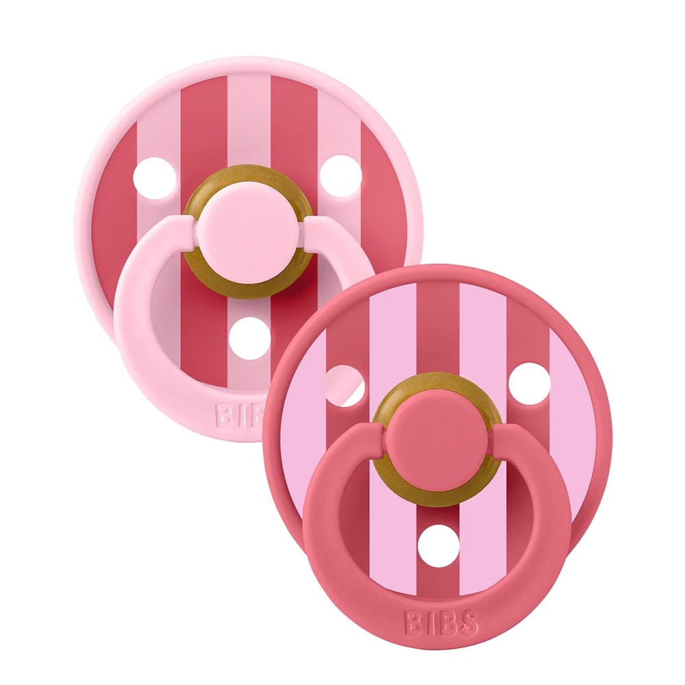 BIBS Studio Colour Pacifier, 2 Pack - Block Baby Pink/Coral Mix - Size 1 (0+ m)