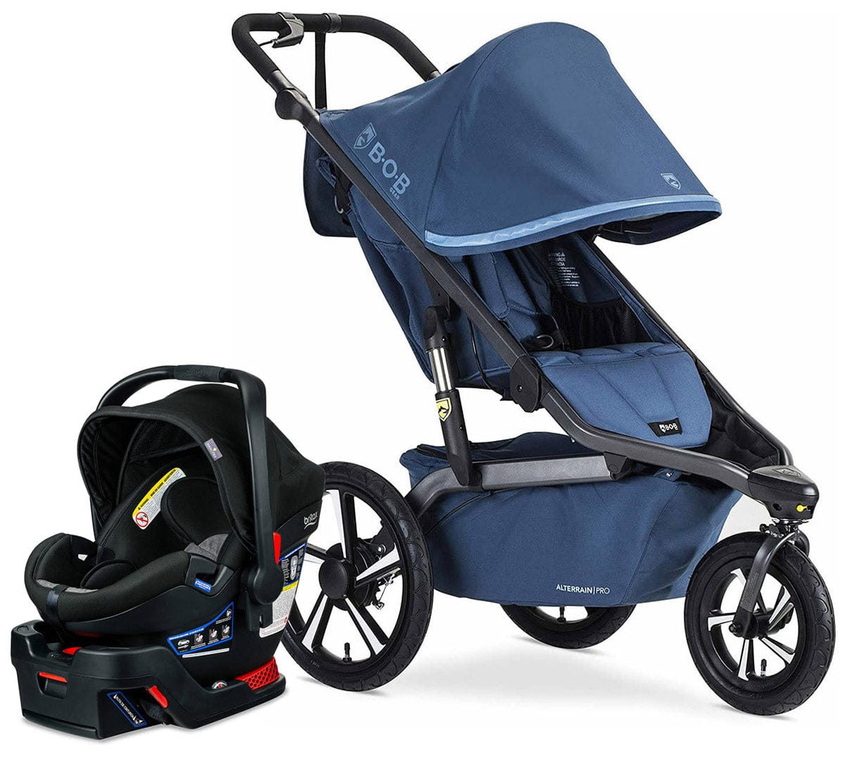 BOB Alterrain Pro Single Jogging Stroller + Britax B-Safe Ultra Gen1 Infant Car Seat Travel System Bundle - Blue/StayClean Gray