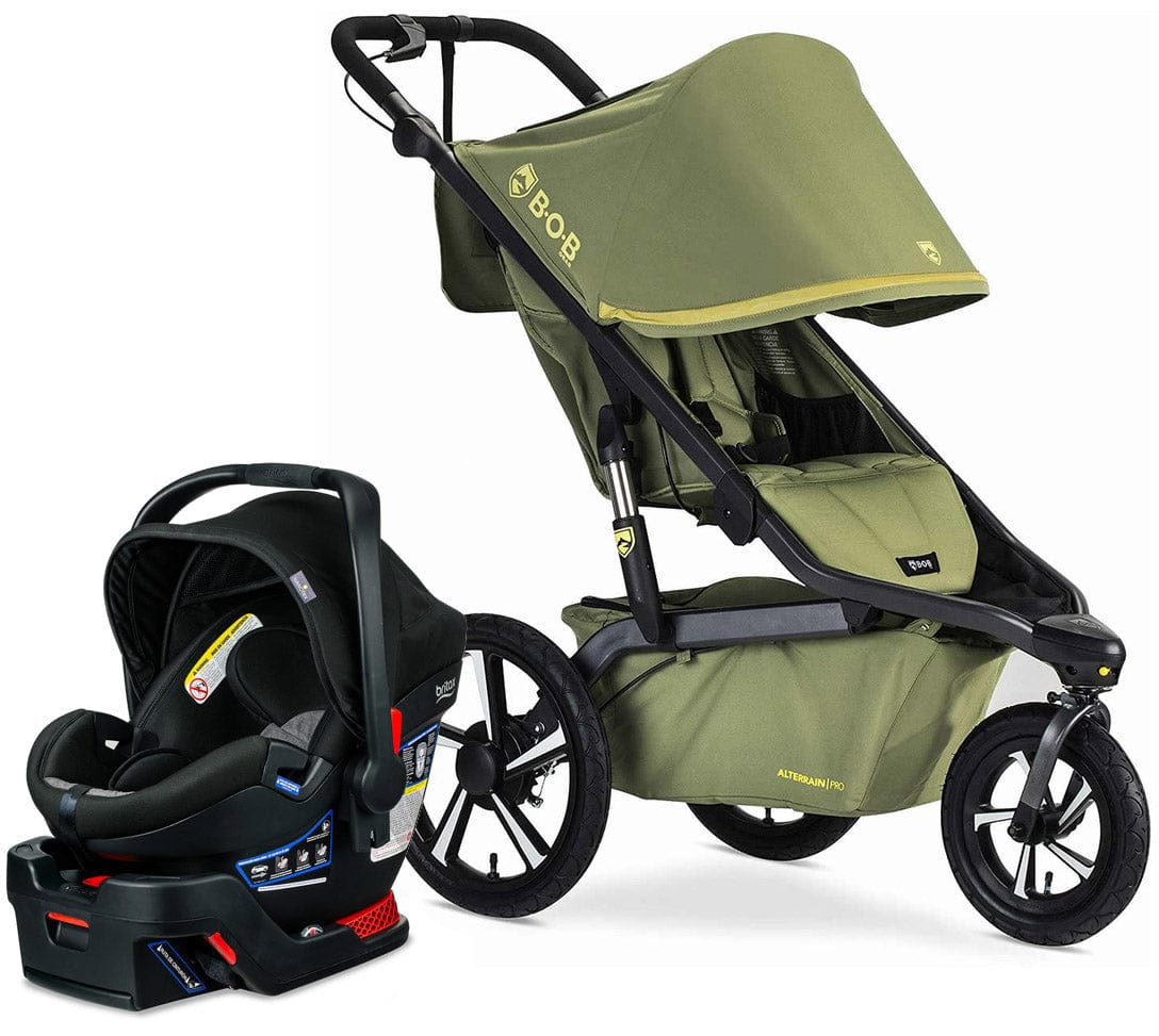 BOB Alterrain Pro Single Jogging Stroller + Britax B-Safe Ultra Gen1 Infant Car Seat Travel System Bundle - Olive/StayClean Gray