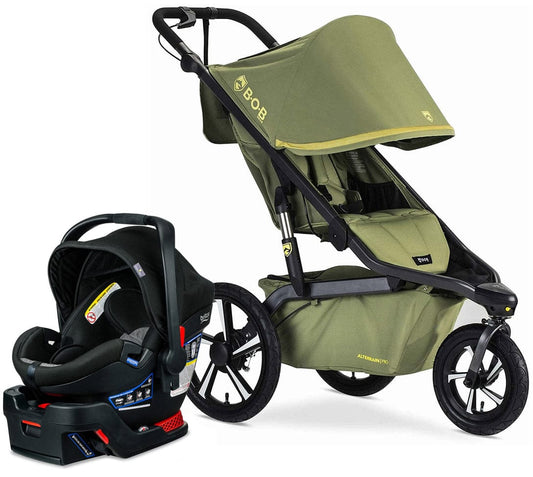BOB Alterrain Pro Single Jogging Stroller + Britax B-Safe Ultra Gen1 Infant Car Seat Travel System Bundle - Olive/StayClean Gray