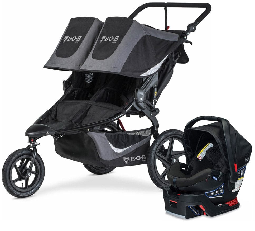 BOB Revolution Flex 3.0 Duallie Double Jogging Stroller + Britax Ultra Gen1 Infant Car Seat Travel System Bundle - Graphite Black/Midnight