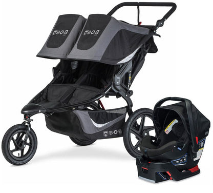 BOB Revolution Flex 3.0 Duallie Double Jogging Stroller + Britax Ultra Gen1 Infant Car Seat Travel System Bundle - Graphite Black/Midnight