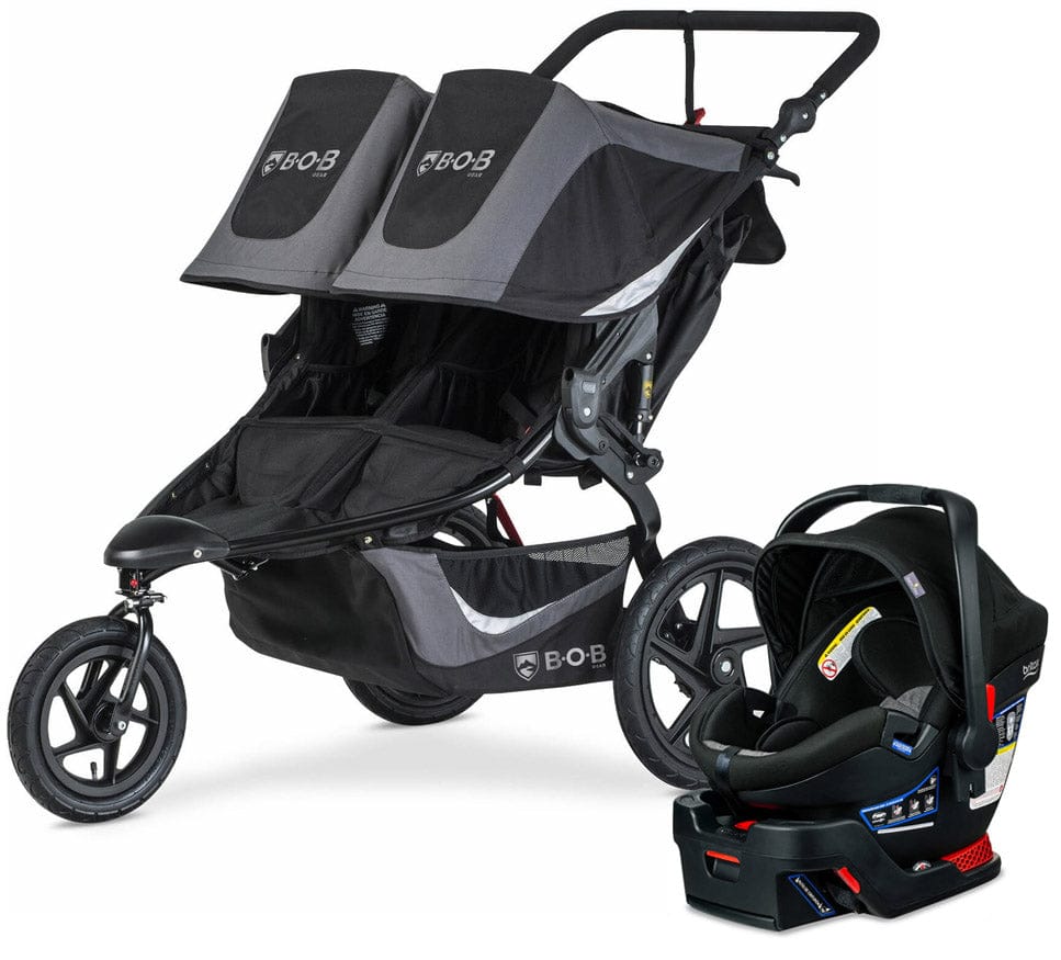 BOB Revolution Flex 3.0 Duallie Double Jogging Stroller + Britax Ultra Gen1 Infant Car Seat Travel System Bundle - Graphite Black/StayClean Gray