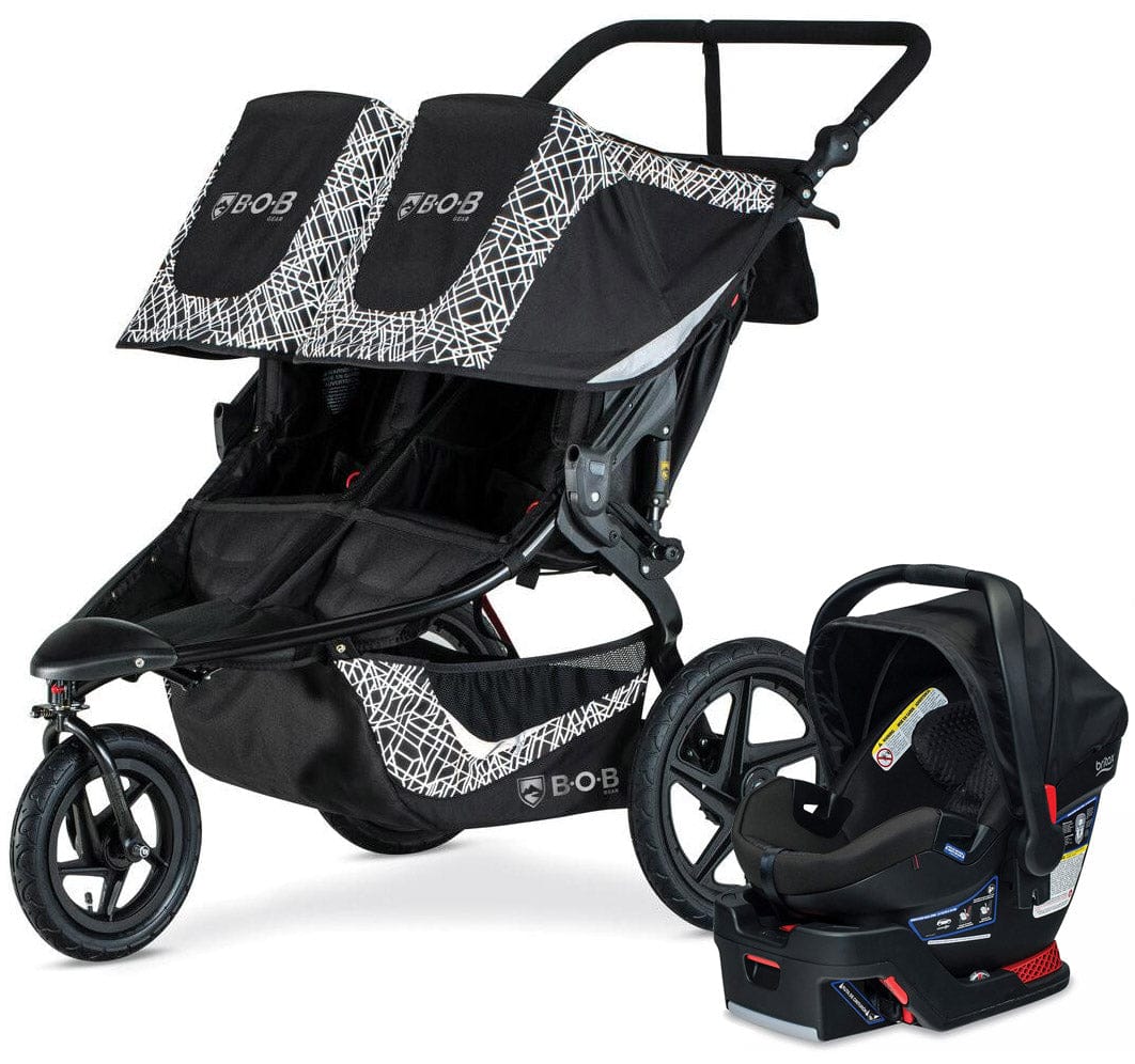 BOB Revolution Flex 3.0 Duallie Double Jogging Stroller + Britax Ultra Gen1 Infant Car Seat Travel System Bundle - Lunar Black/Midnight