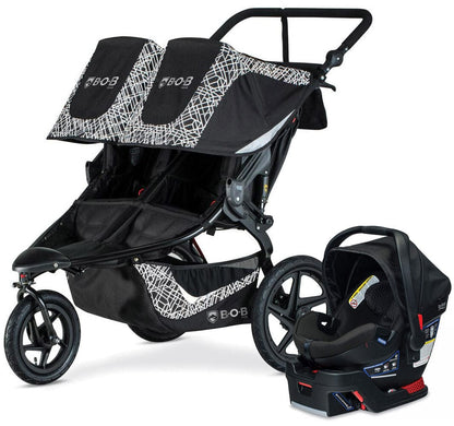 BOB Revolution Flex 3.0 Duallie Double Jogging Stroller + Britax Ultra Gen1 Infant Car Seat Travel System Bundle - Lunar Black/Midnight