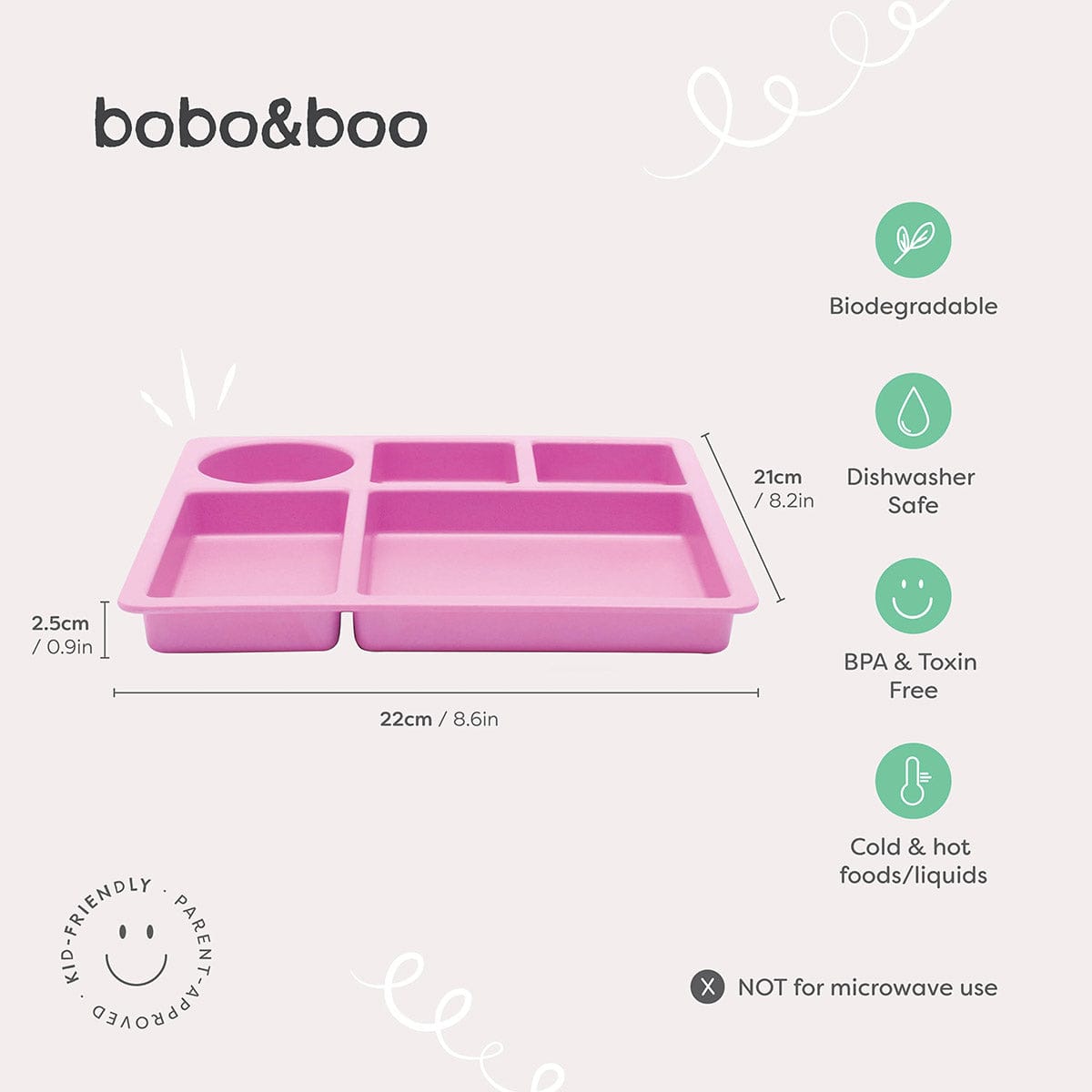 bobo&boo Bamboo Divided Plate - Flamingo Pink - IDPFLAM