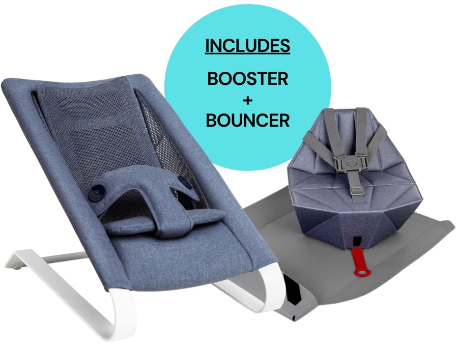Bombol Pop-Up Booster Chair + Bamboo 3D Knit Bouncer Bundle - Denim Blue / Denim Blue - 4897043080214-4897043080252