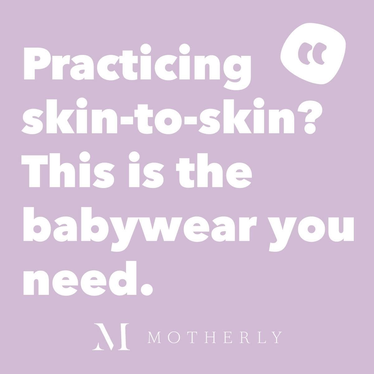 Text graphic by Bonsie Skin to Skin Babywear asking about skin to skin practice