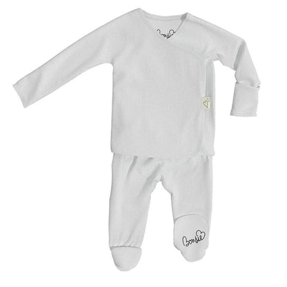 White Bonsie Skin to Skin Babywear wrap top and footed pants set