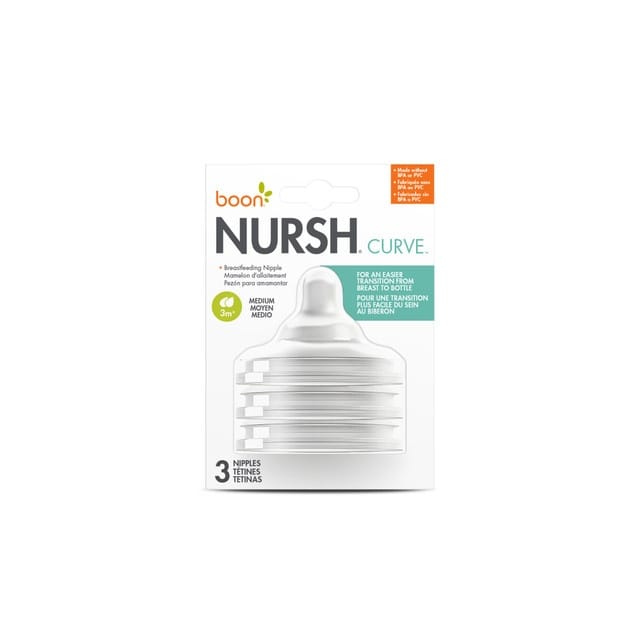 Boon NURSH CURVE Silicone Bottle Nipples 3-Pack - Medium Flow