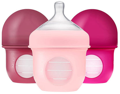 Boon NURSH Silicone Pouch Bottle 3-pack, 4OZ - Pink - B11229A4