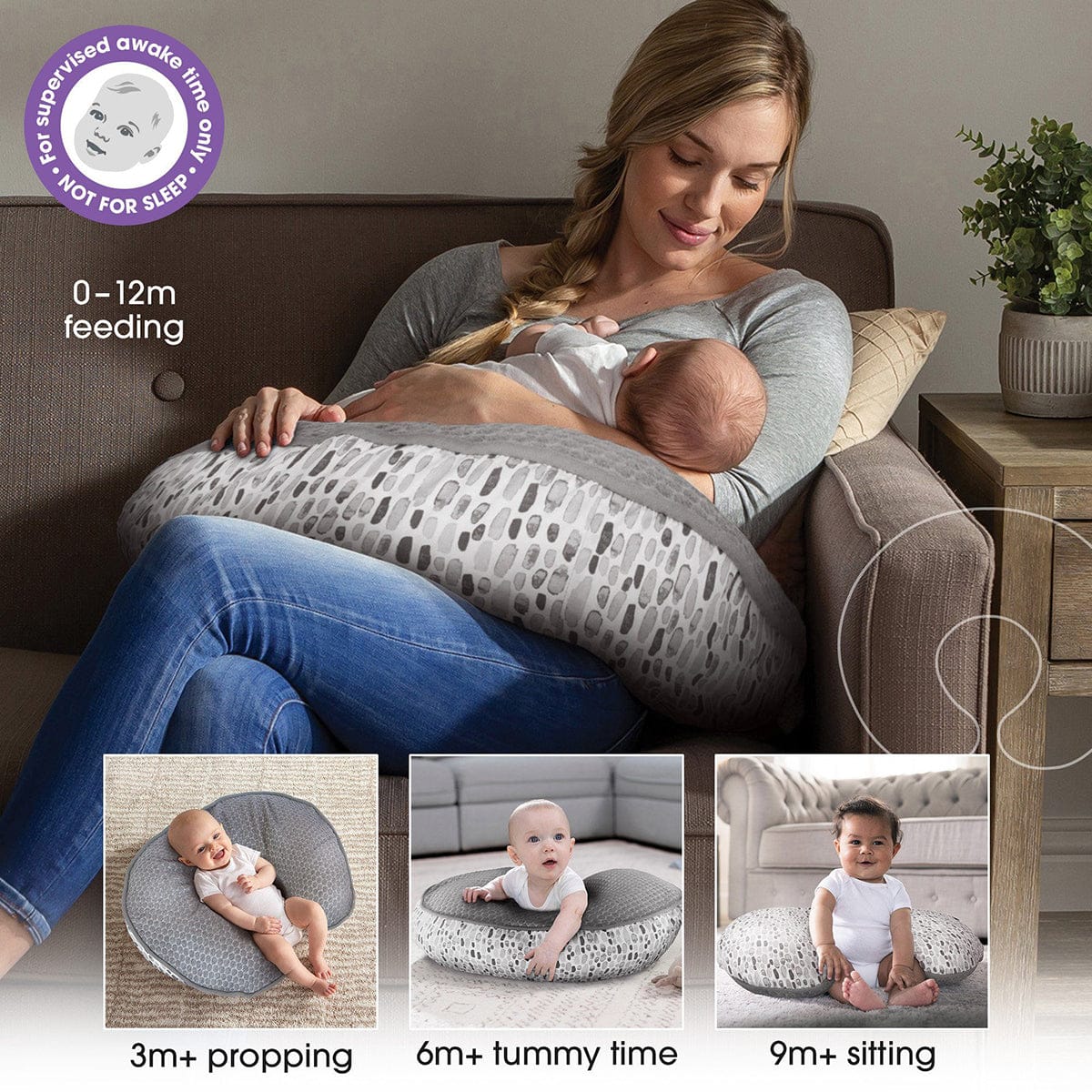 Boppy Luxe Original Feeding & Infant Support Pillow - Gray Brushstrokes Pennydot - 56424020490