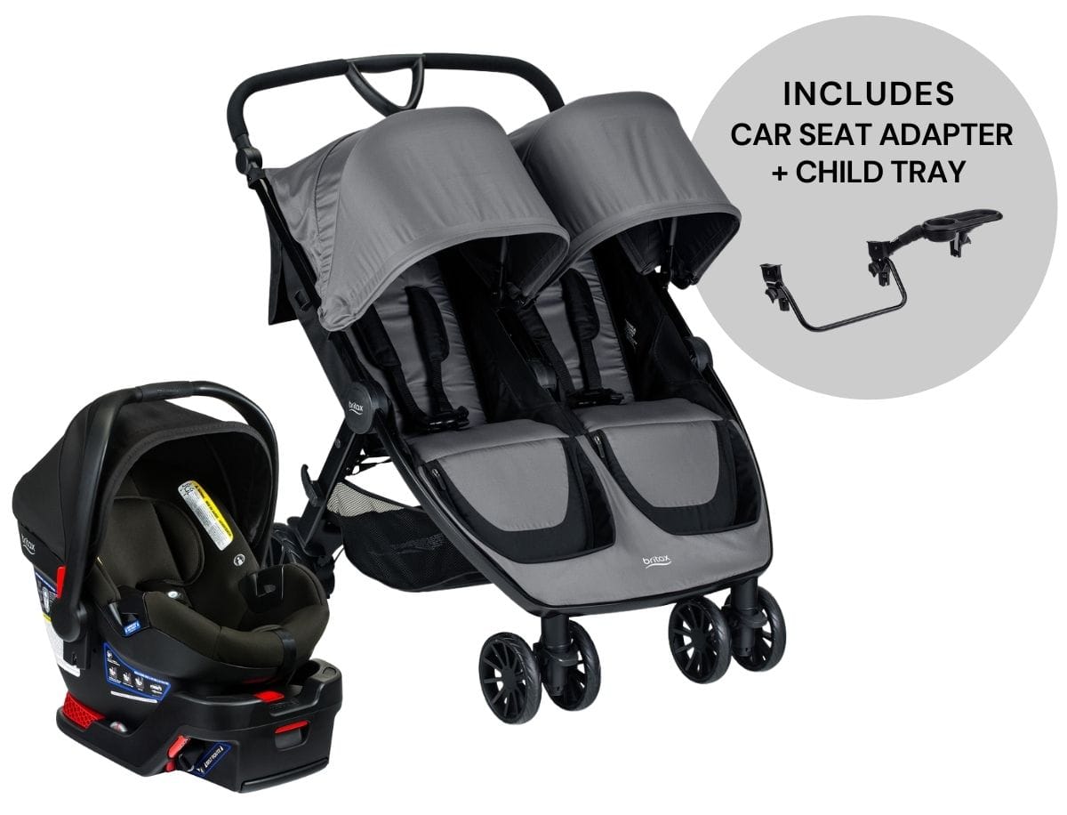 Britax B-Lively Double Stroller + B-Safe Gen2 Travel System - Dove / Black - U761912-E1C732C-S11277000