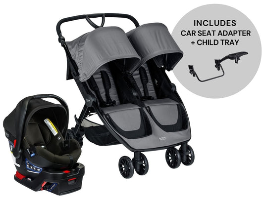 Britax B-Lively Double Stroller + B-Safe Gen2 Travel System - Dove / Black - U761912-E1C732C-S11277000