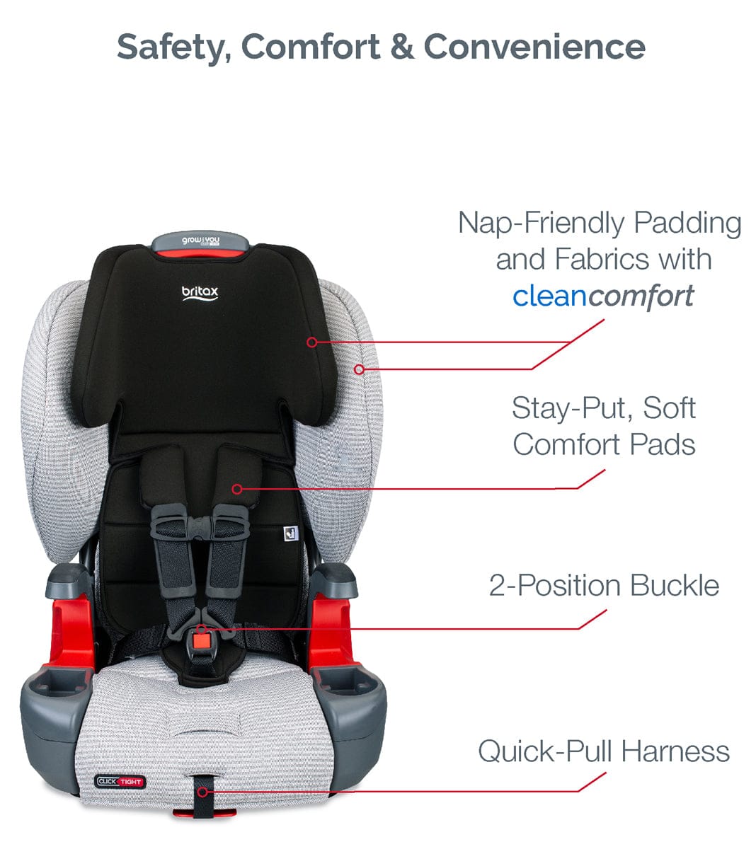 Britax Grow With You Clicktight Harness Booster Car Seat - Clean Comfort [New Version of the Frontier] - E1C562A